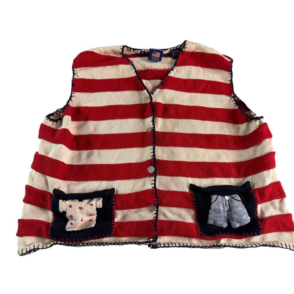 Vintage US Flag Sweater Vest Women's sz Large Marisa Canvas Cotton Blend